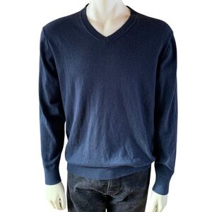 Claiborne Navy Cotton Cashmere V-Neck Sweater Size L